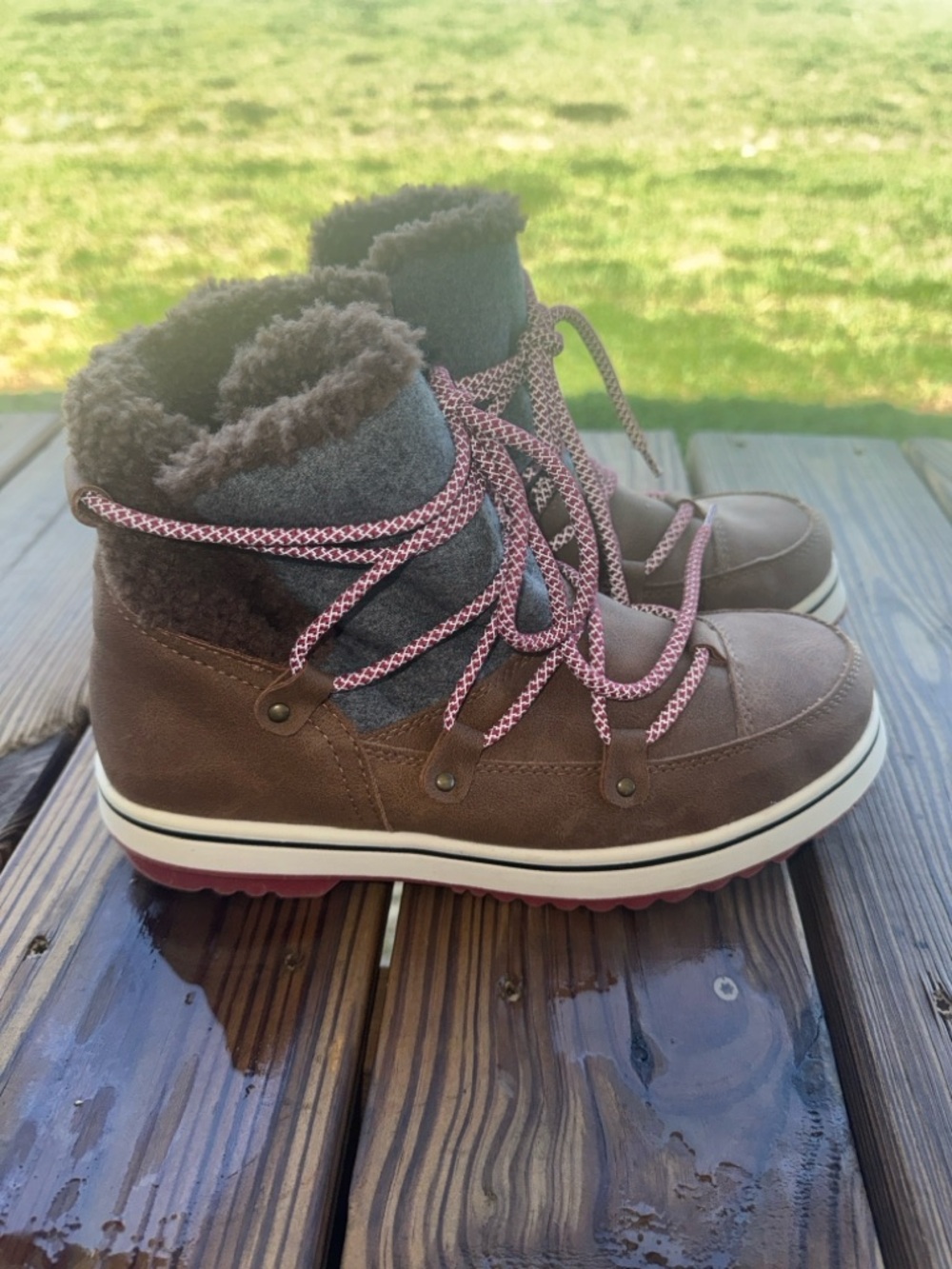 Maurices Brown Kids Boots with Pink Laces